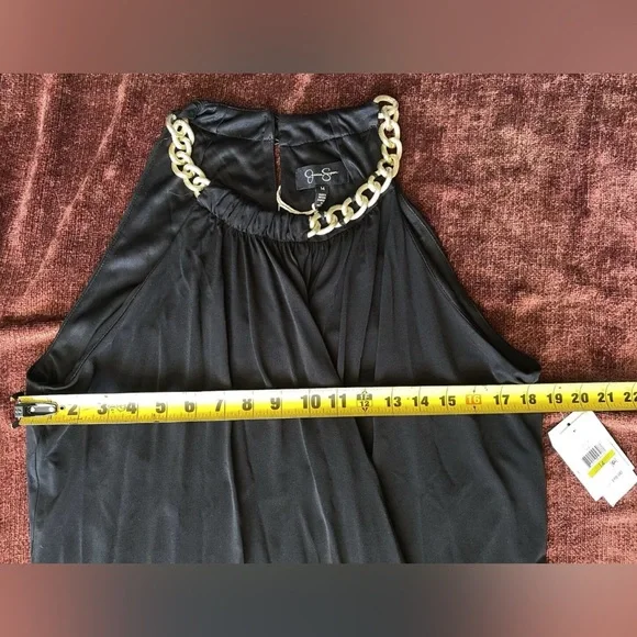 Jessica Simpson Black Shift Dress w/Gold Curb Chain Women’s Sz:14 NWT - Picture 10 of 13